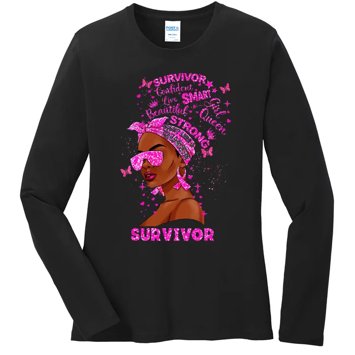 Breast Cancer Awareness Survivor Black Melanin Warrior Ladies Long Sleeve Shirt