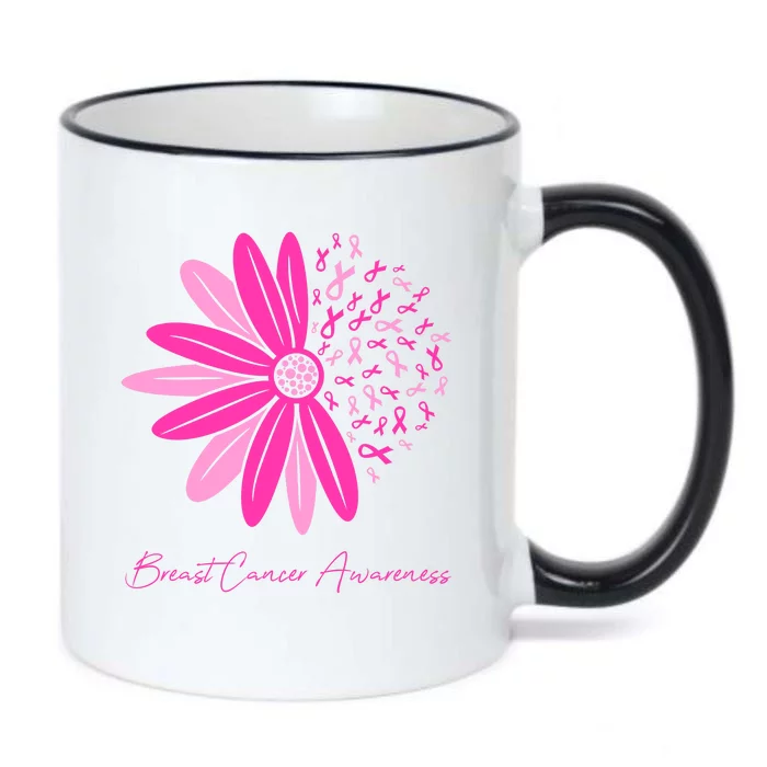 Breast Cancer Awareness Sunflower Ribbon Black Color Changing Mug