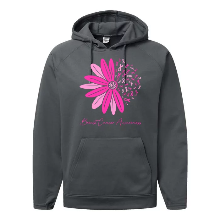 Breast Cancer Awareness Sunflower Ribbon Performance Fleece Hoodie