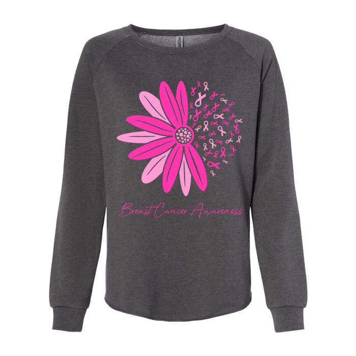 Breast Cancer Awareness Sunflower Ribbon Womens California Wash Sweatshirt