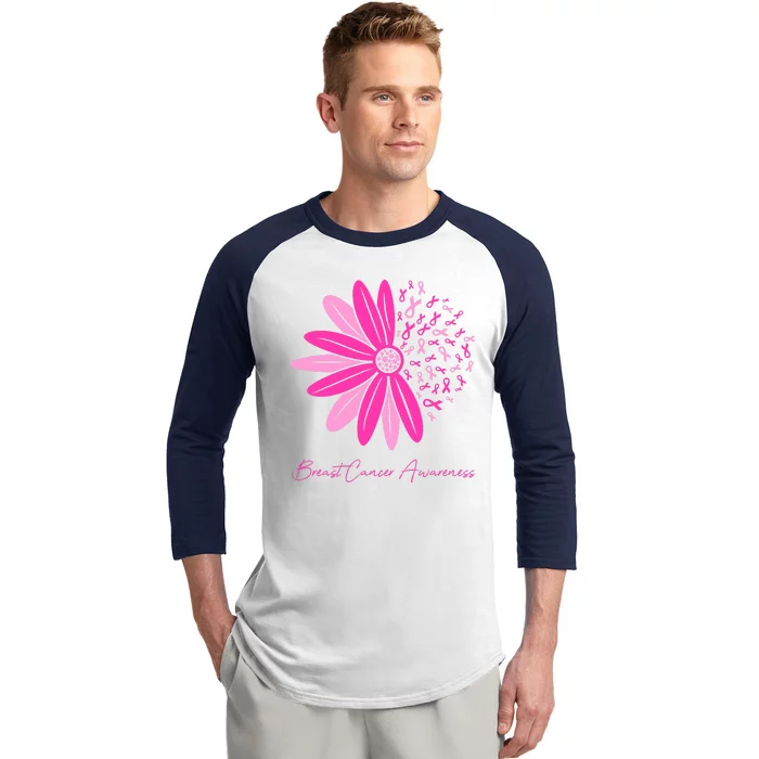 Breast Cancer Awareness Sunflower Ribbon Baseball Sleeve Shirt