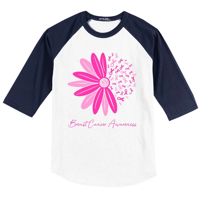 Breast Cancer Awareness Sunflower Ribbon Baseball Sleeve Shirt