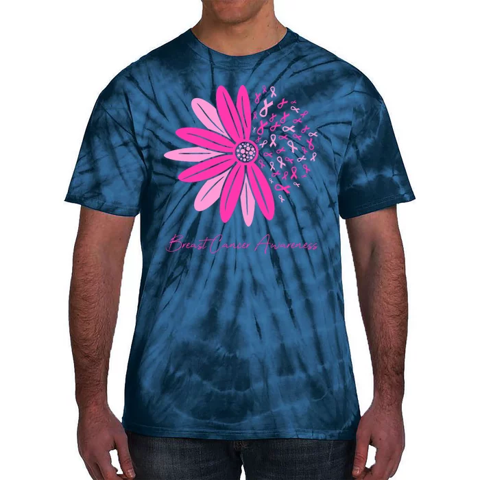 Breast Cancer Awareness Sunflower Ribbon Tie-Dye T-Shirt