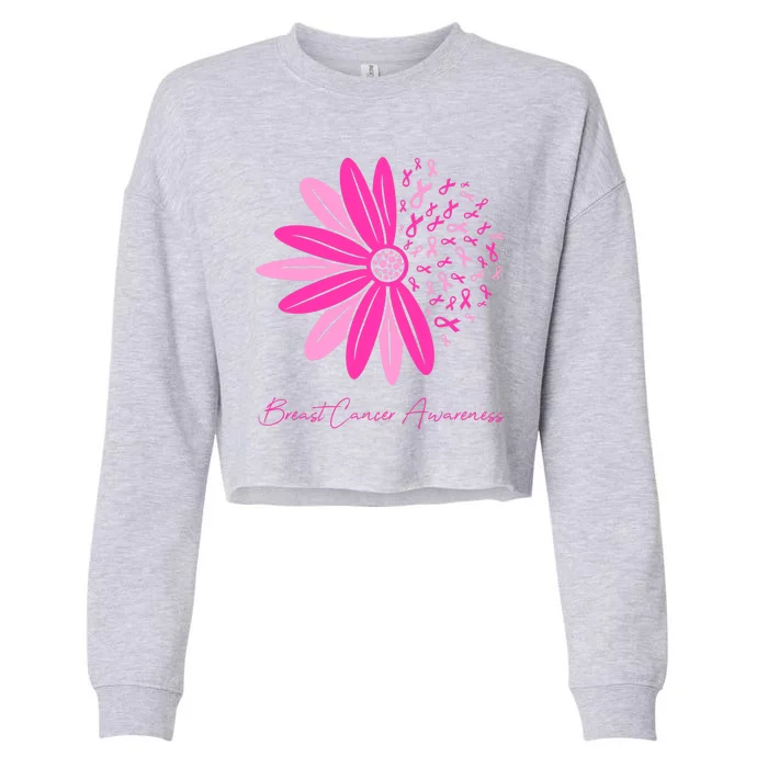 Breast Cancer Awareness Sunflower Ribbon Cropped Pullover Crew