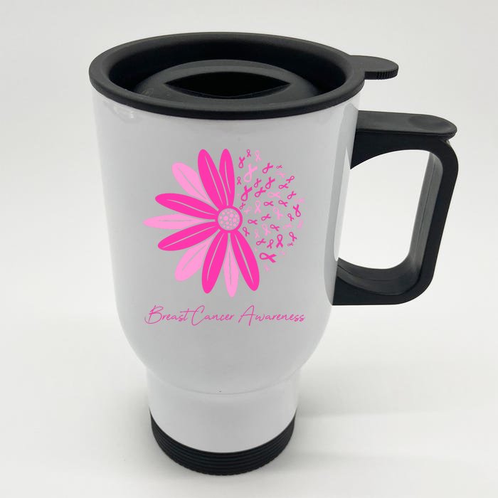 Breast Cancer Awareness Sunflower Ribbon Front & Back Stainless Steel Travel Mug