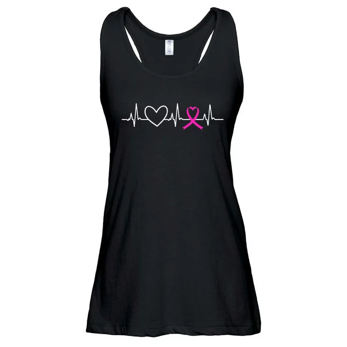 Breast Cancer Awareness Month Ribbon Heartbeat Ladies Essential Flowy Tank