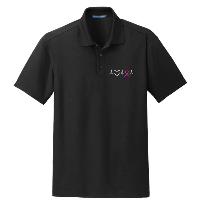 Breast Cancer Awareness Month Ribbon Heartbeat Dry Zone Grid Performance Polo