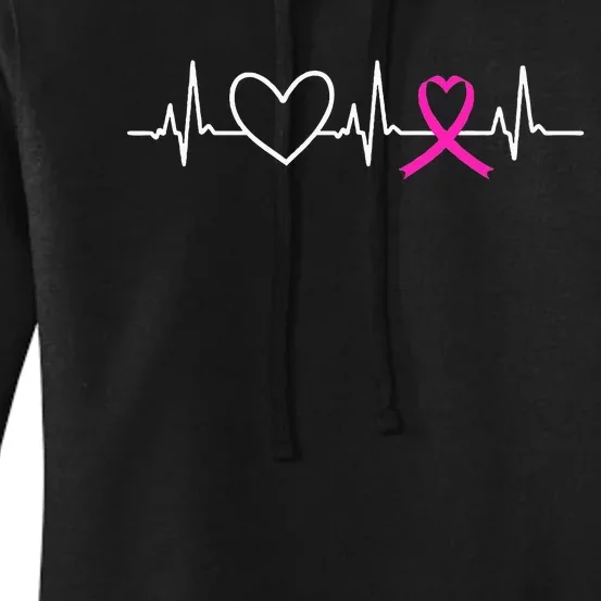 Breast Cancer Awareness Month Ribbon Heartbeat Women's Pullover Hoodie