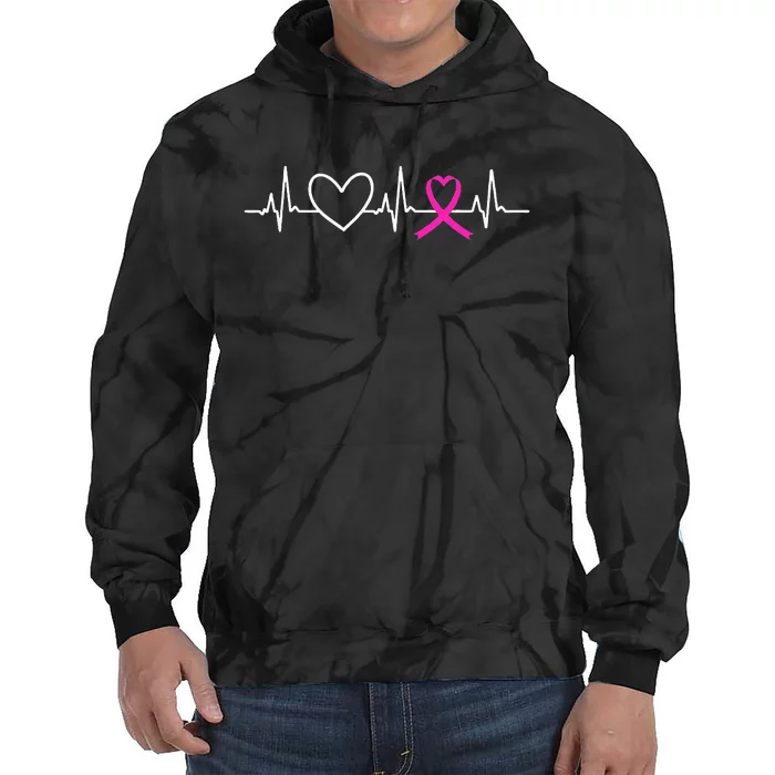 Breast Cancer Awareness Month Ribbon Heartbeat Tie Dye Hoodie