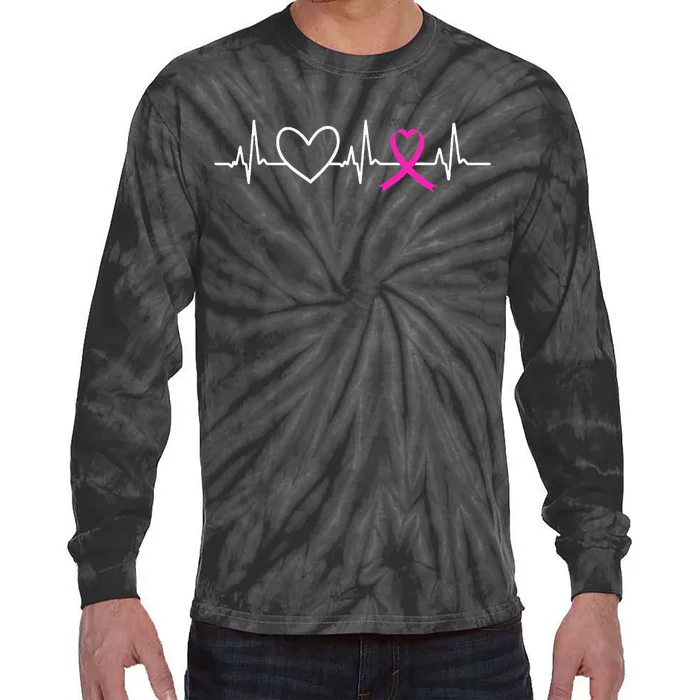 Breast Cancer Awareness Month Ribbon Heartbeat Tie-Dye Long Sleeve Shirt