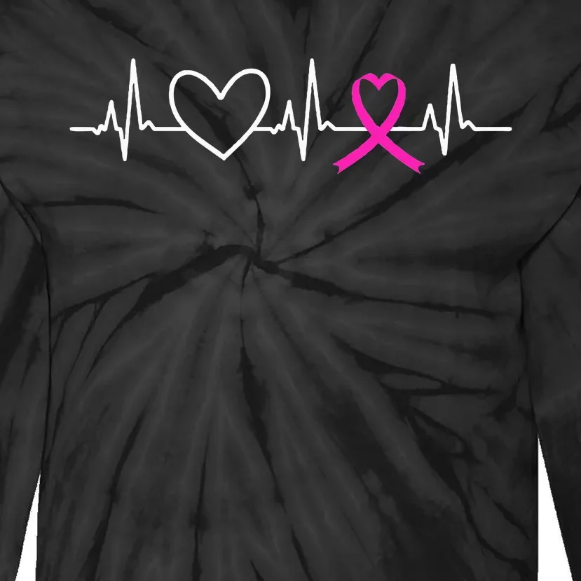 Breast Cancer Awareness Month Ribbon Heartbeat Tie-Dye Long Sleeve Shirt