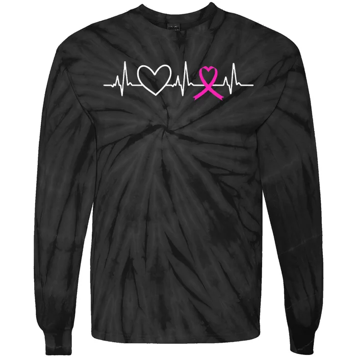 Breast Cancer Awareness Month Ribbon Heartbeat Tie-Dye Long Sleeve Shirt