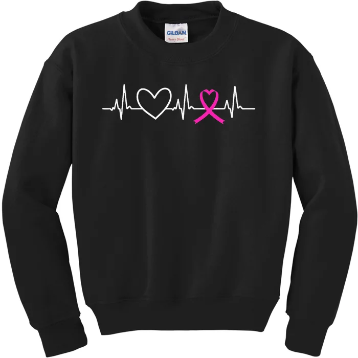 Breast Cancer Awareness Month Ribbon Heartbeat Kids Sweatshirt