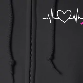 Breast Cancer Awareness Month Ribbon Heartbeat Full Zip Hoodie