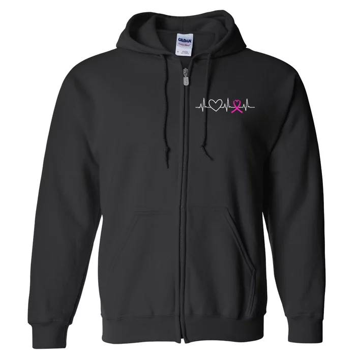 Breast Cancer Awareness Month Ribbon Heartbeat Full Zip Hoodie