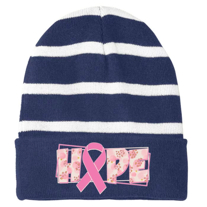 Breast Cancer Awareness Hope Leopard Print Striped Beanie with Solid Band