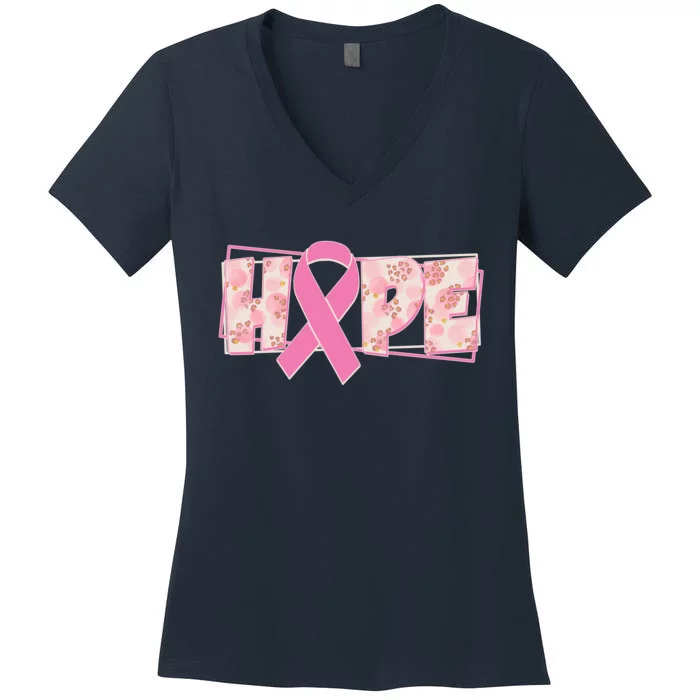 Breast Cancer Awareness Hope Leopard Print Women's V-Neck T-Shirt