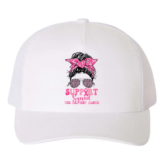 Breast Cancer Awareness Support Squad Messy Bun Yupoong Adult 5-Panel Trucker Hat