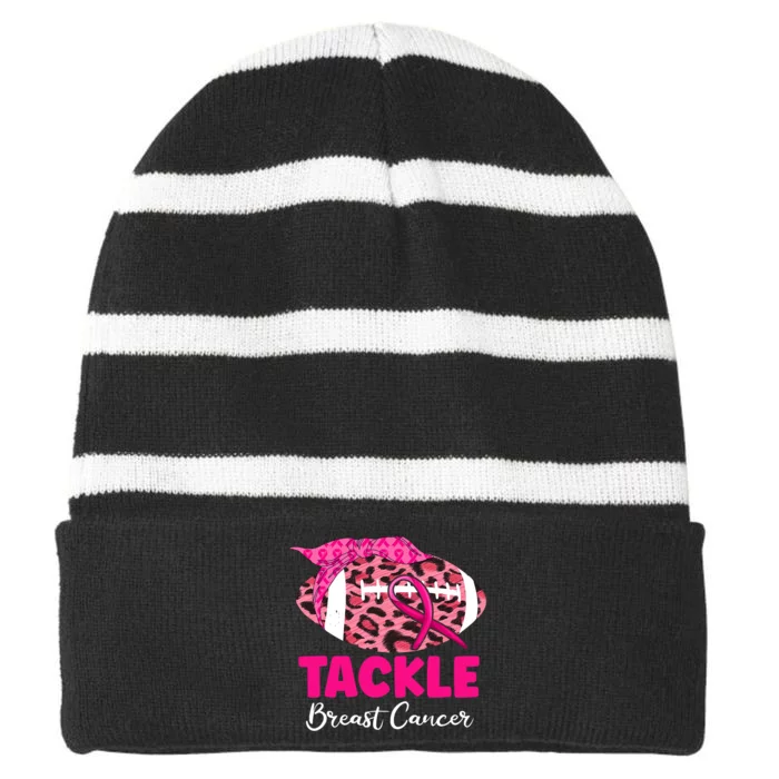 Breast Cancer Awareness Breast Cancer Warrior Support Striped Beanie with Solid Band