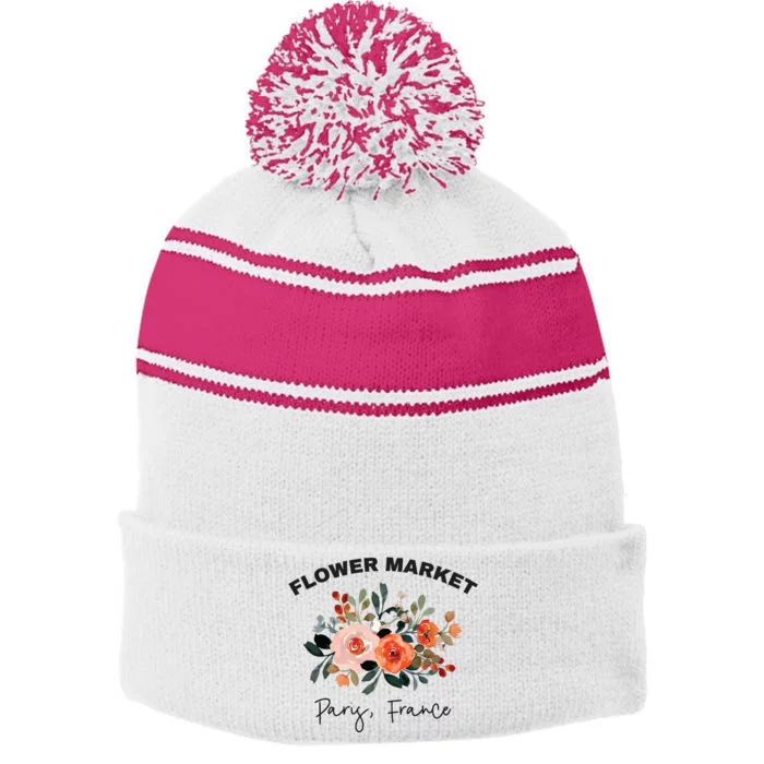 Bella Canvas A Great Teenage Girl Gift Wildflower Stripe Pom Pom Beanie