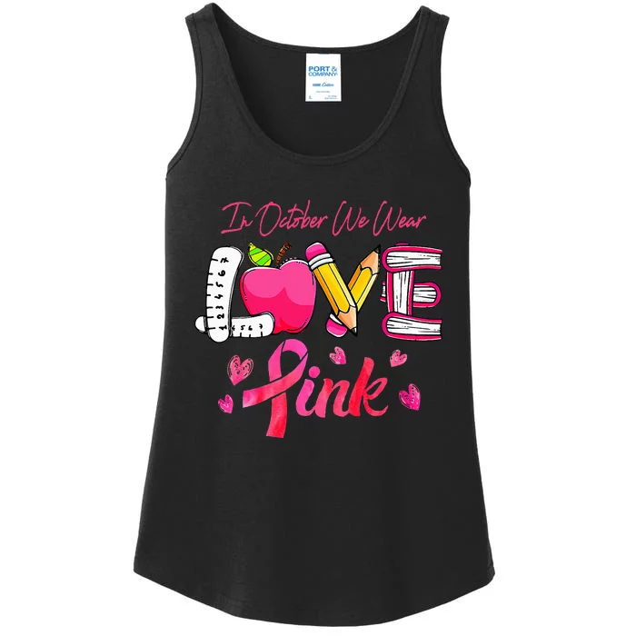 Breast Cancer Awareness Ribbon Teacher We Wear Ladies Essential Tank