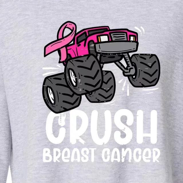 Breast Cancer Awareness Monster Truck Pink Ribbon Gift Cropped Pullover Crew