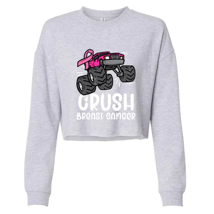 Breast Cancer Awareness Monster Truck Pink Ribbon Gift Cropped Pullover Crew