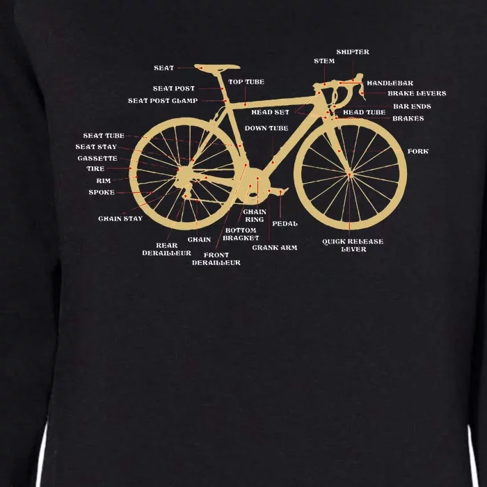 Bicycle Cycling Anatomy Road Bike Parts Biking Cyclist Womens California Wash Sweatshirt