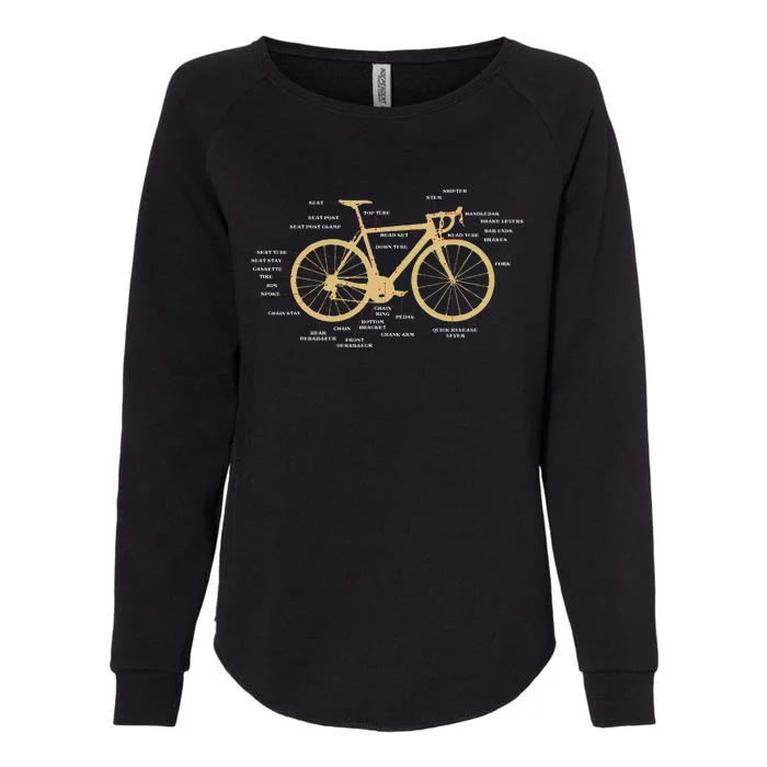 Bicycle Cycling Anatomy Road Bike Parts Biking Cyclist Womens California Wash Sweatshirt