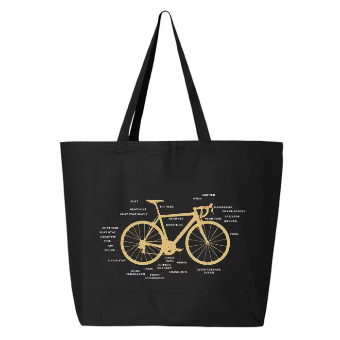 Bicycle Cycling Anatomy Road Bike Parts Biking Cyclist 25L Jumbo Tote