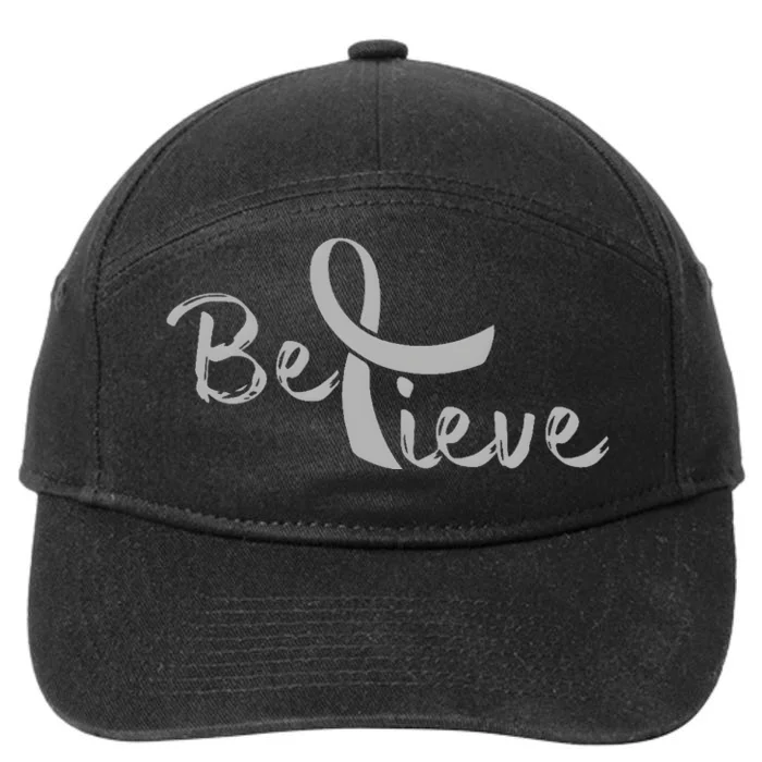 Brain Cancer Awareness Believe Cancer Grey Ribbon 7-Panel Snapback Hat