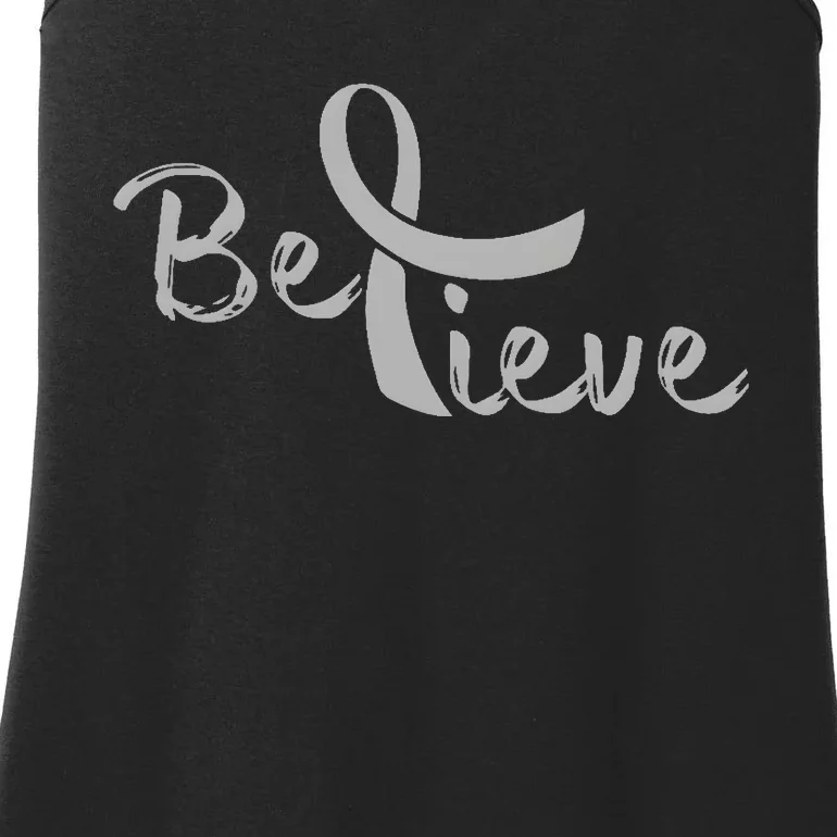 Brain Cancer Awareness Believe Cancer Grey Ribbon Ladies Essential Tank