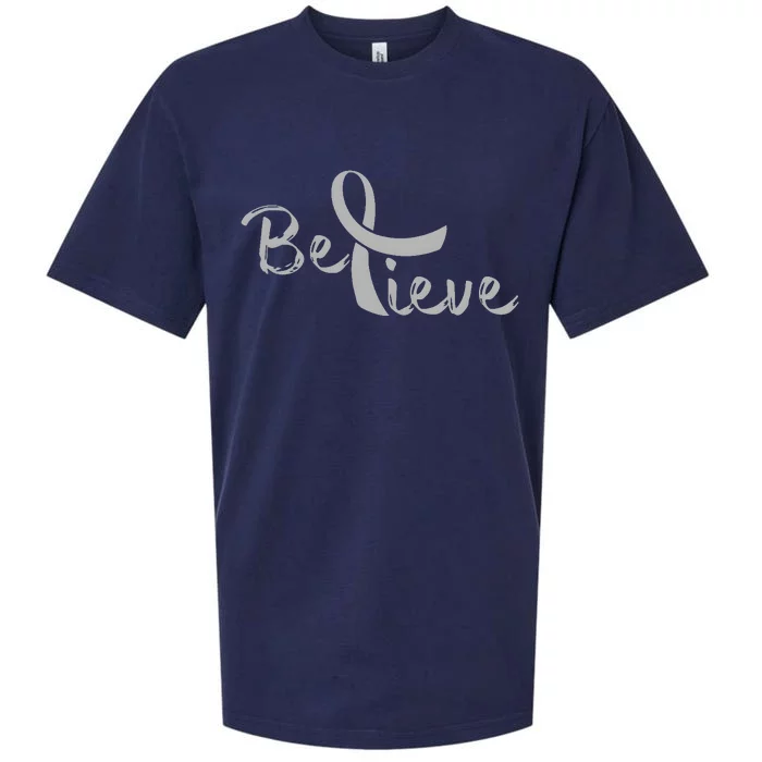 Brain Cancer Awareness Believe Cancer Grey Ribbon Sueded Cloud Jersey T-Shirt