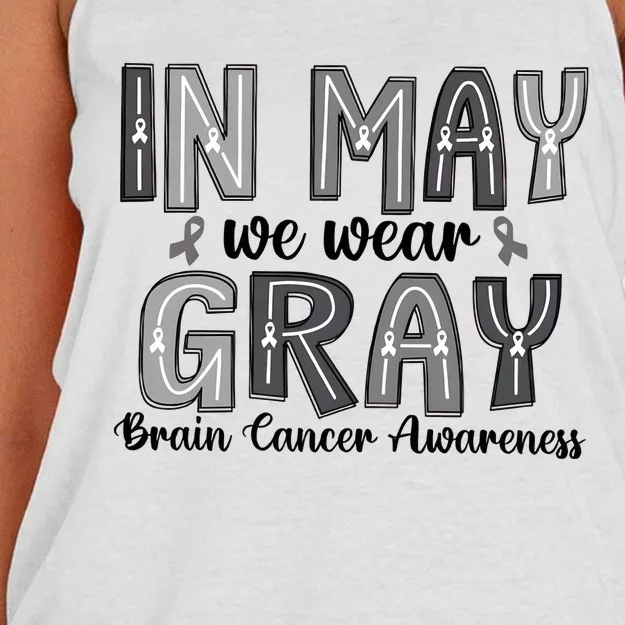 Brain Cancer Awareness Month In May We Wear Gray Women's Knotted Racerback Tank