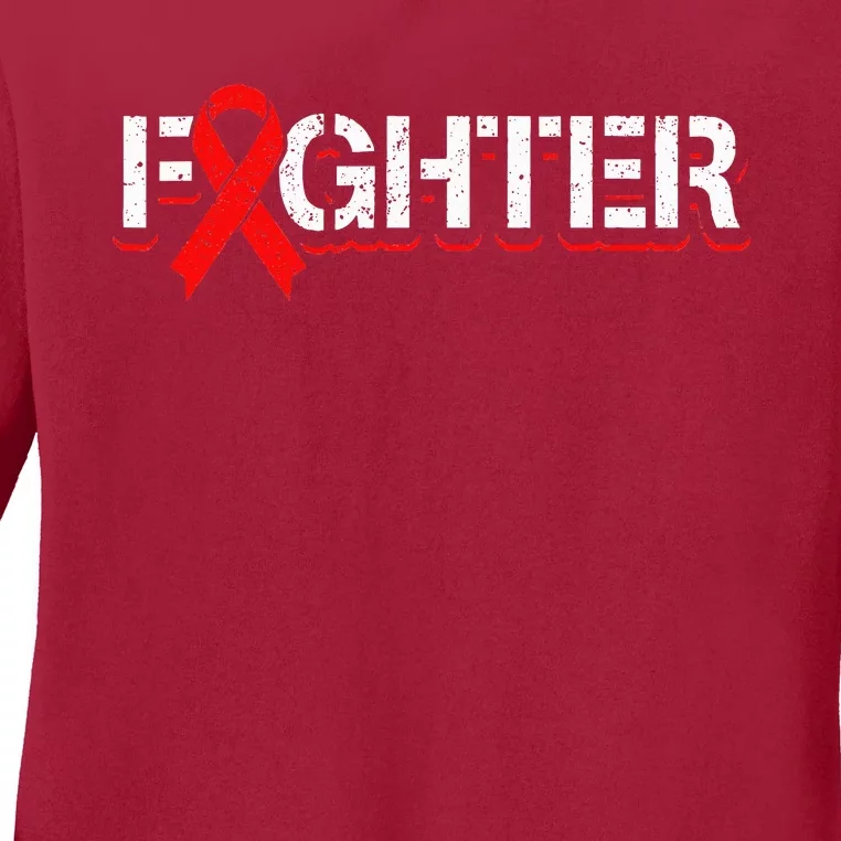 Blood Cancer Awareness Month Red Ribbon Ladies Long Sleeve Shirt