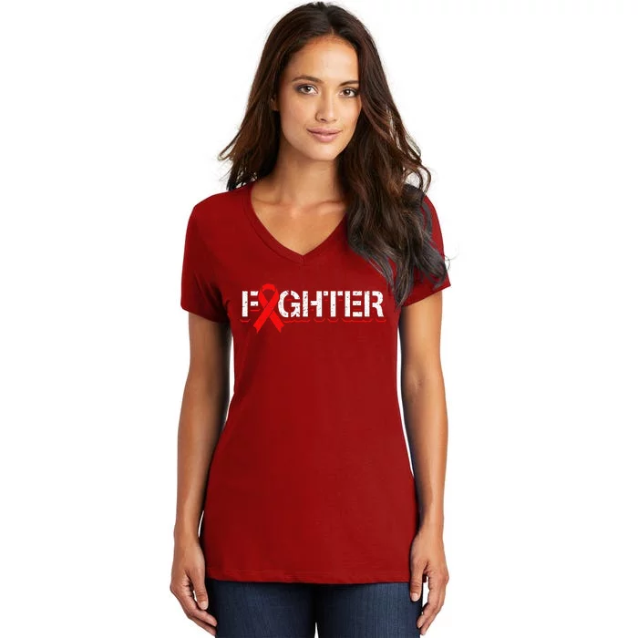 Blood Cancer Awareness Month Red Ribbon Women's V-Neck T-Shirt