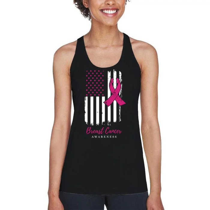 Breast Cancer Awareness US Flag Women's Racerback Tank