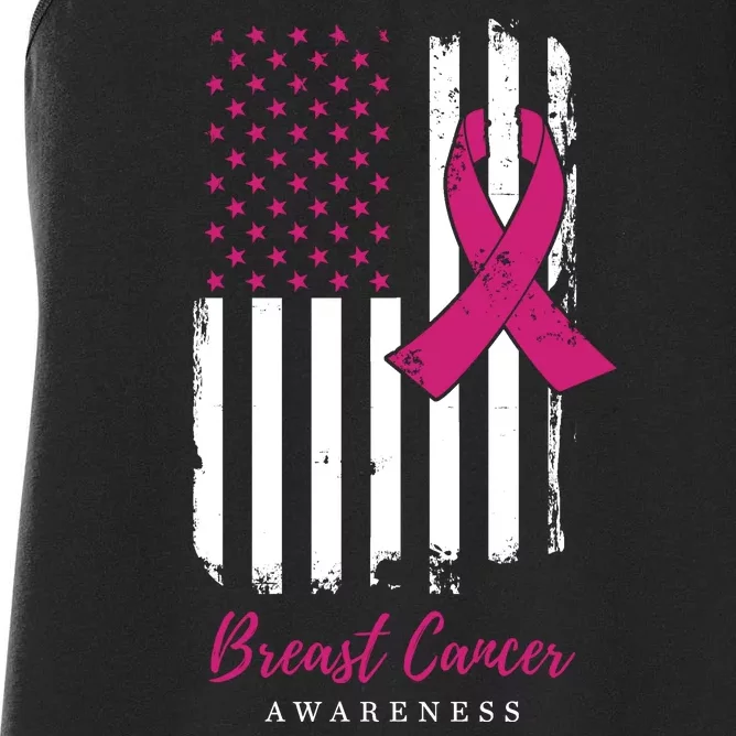 Breast Cancer Awareness US Flag Women's Racerback Tank