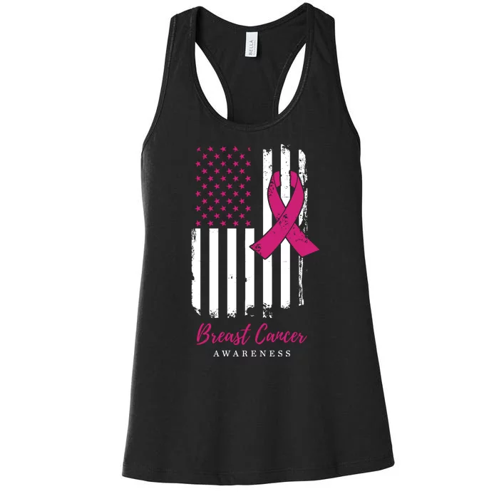 Breast Cancer Awareness US Flag Women's Racerback Tank