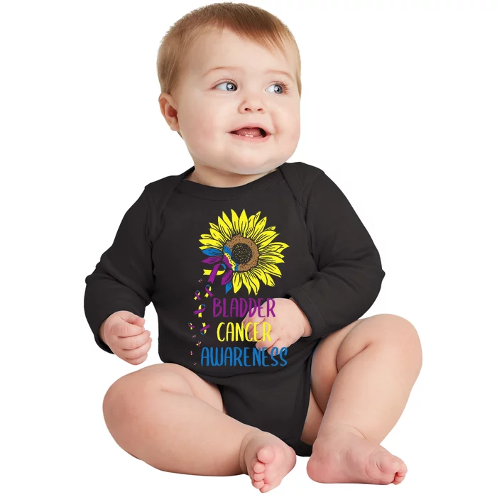 Bladder Cancer Awareness Bladder Cancer Survivor Sunflower Baby Long Sleeve Bodysuit