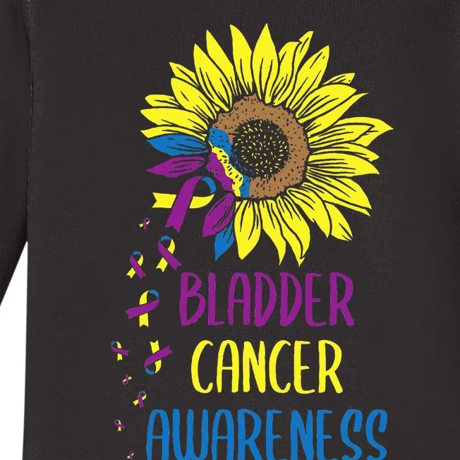 Bladder Cancer Awareness Bladder Cancer Survivor Sunflower Baby Long Sleeve Bodysuit