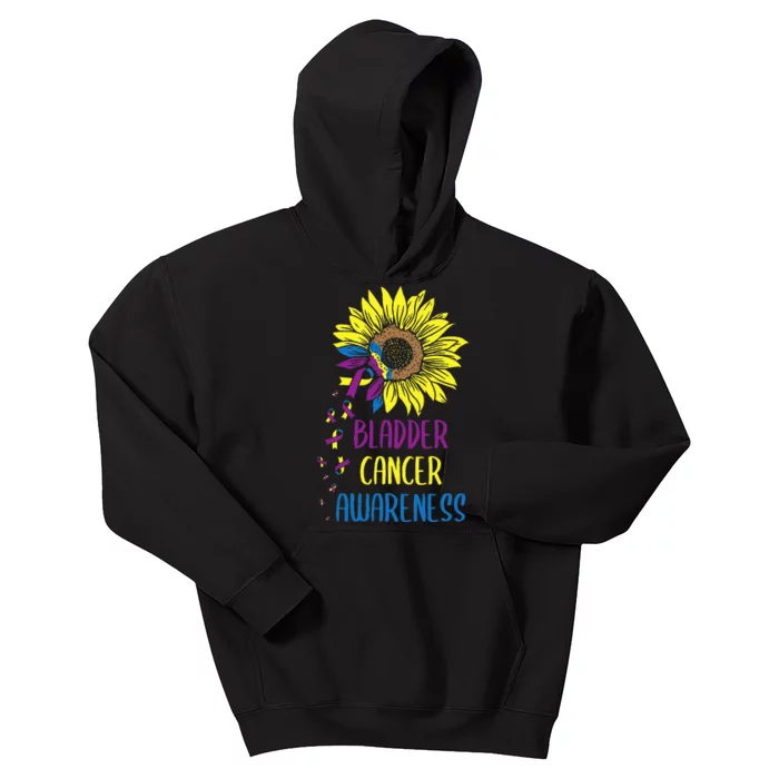 Bladder Cancer Awareness Bladder Cancer Survivor Sunflower Kids Hoodie