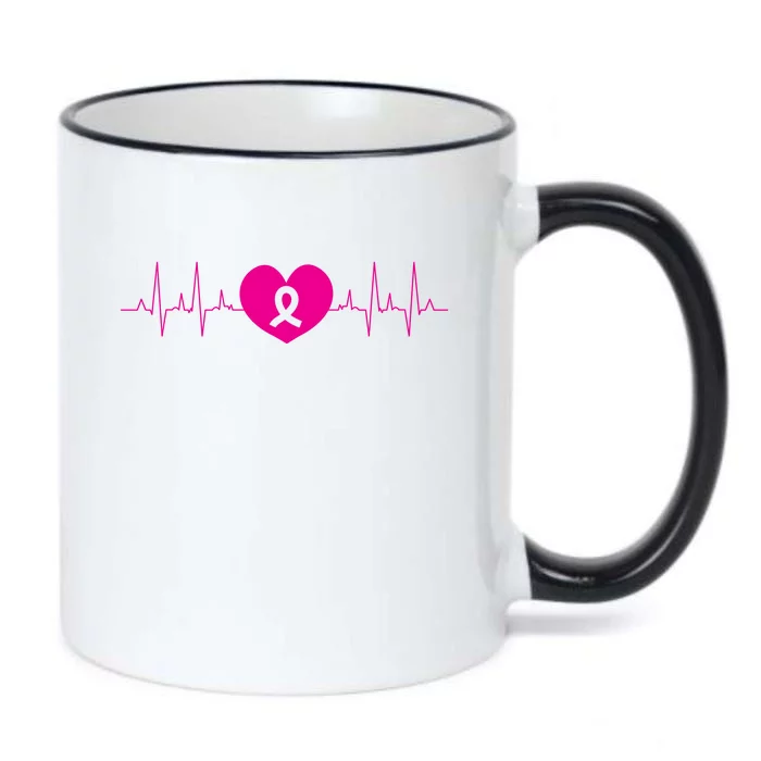 Breast Cancer Awareness Ribbon Heartbeat Black Color Changing Mug