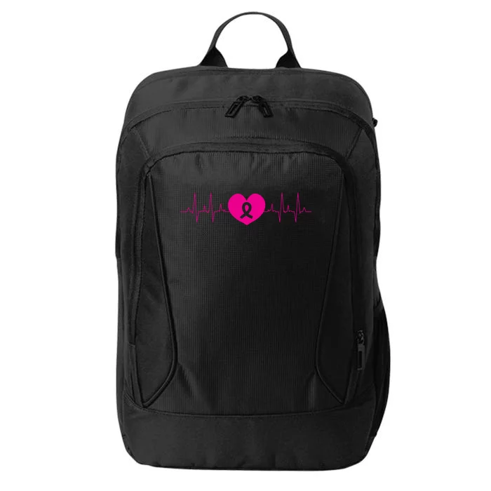 Breast Cancer Awareness Ribbon Heartbeat City Backpack