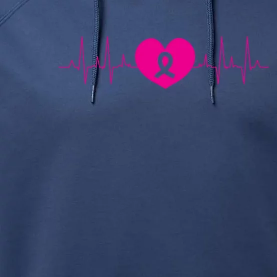 Breast Cancer Awareness Ribbon Heartbeat Performance Fleece Hoodie