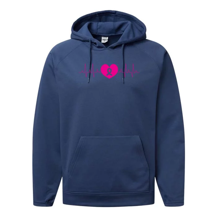 Breast Cancer Awareness Ribbon Heartbeat Performance Fleece Hoodie