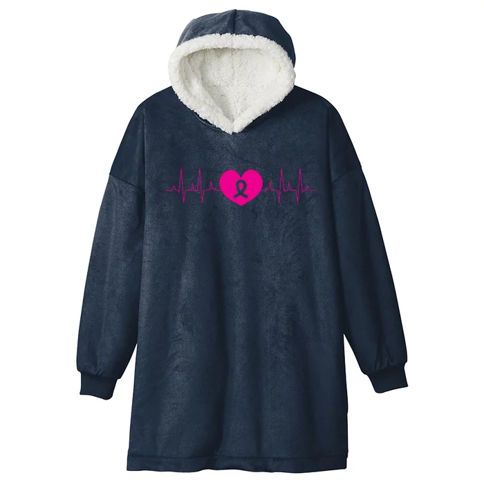 Breast Cancer Awareness Ribbon Heartbeat Hooded Wearable Blanket