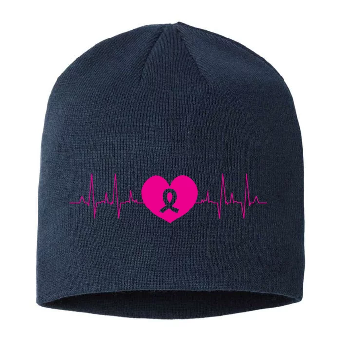 Breast Cancer Awareness Ribbon Heartbeat 8 1/2in Sustainable Knit Beanie