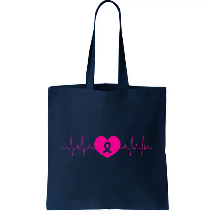 Breast Cancer Awareness Ribbon Heartbeat Tote Bag