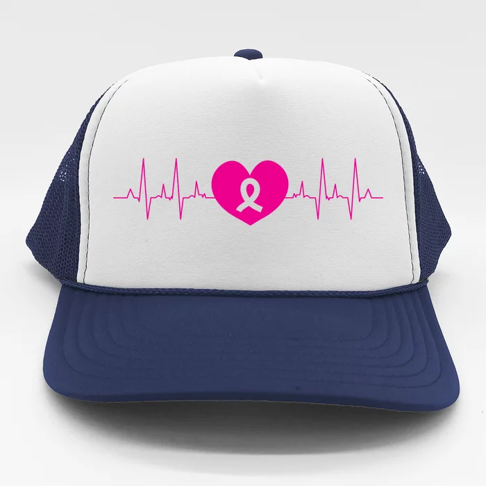 Breast Cancer Awareness Ribbon Heartbeat Trucker Hat